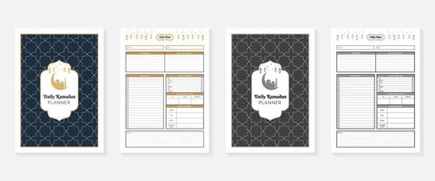 Daily Ramadan Planner with cover black and white and colorful design vector