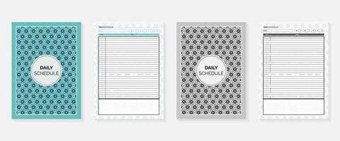 diario calendario planificador con cubrir negro y blanco y vistoso diseño vector