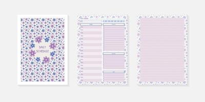 Daily Schedule Planner with cover and floral patterns vector