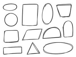 Handdrawn doodle grunge circle and square. round ovals. Marker scratch scribble frames vector