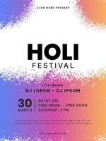 Holi festival poster design. Colorful Holi celebration flyer template. Indian Festival of Colors. Vector illustration