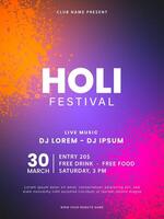 Holi festival poster design. Colorful Holi celebration flyer template. Indian Festival of Colors. Vector illustration