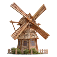 AI generated 3D Rendering of a Wooden Wind Power Turbine on Transparent Background - Ai Generated png