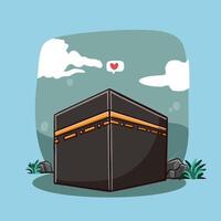 holy city mecca kaaba building cartoon illustration vector