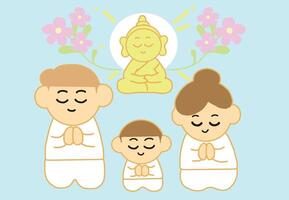 Happy family praying with calm. vector