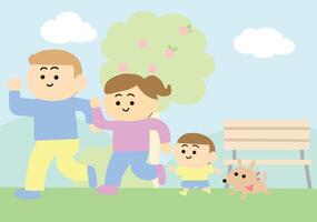 encantador familia corriendo a el parque. vector