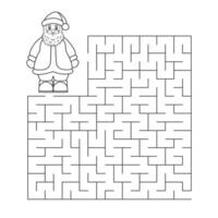 Black and white vector illustration. Children s educational game finding the right way. Christmas maze is a puzzle. Coloring book. Children s Help Santa Claus find the way