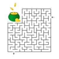 Vector illustration. Children s game maze for St. Patrick s Day. Find the right path to the pot of coins.