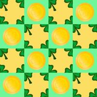 Vector seamless geometric pattern for St. Patrick's Day. Gold coins and clover.