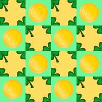 Vector seamless geometric pattern for St. Patrick's Day. Gold coins and clover.
