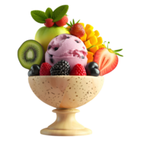 ai gerado 3d Renderização do uma misturar frutas gelo creme dentro uma tigela em transparente fundo - ai gerado png