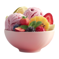 AI generated 3D Rendering of a Mix Fruits Ice Cream in a Bowl on Transparent Background - Ai Generated png