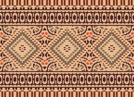 Pixel Cross Stitch Traditional Ethnic Pattern Paisley Flower Ikat Background Abstract Aztec African Indonesian Indian Seamless Pattern for Fabric Print Cloth Dress Carpet Curtains and Sarong vector