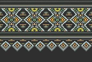 Pixel Cross Stitch pattern with Floral Designs. Traditional cross stitch needlework. Geometric Ethnic pattern, Embroidery, Textile ornamentation, fabric, Hand stitched pattern, Cultural stitching vector