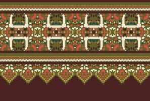 Pixel Cross Stitch Traditional Ethnic Pattern Paisley Flower Ikat Background Abstract Aztec African Indonesian Indian Seamless Pattern for Fabric Print Cloth Dress Carpet Curtains and Sarong vector