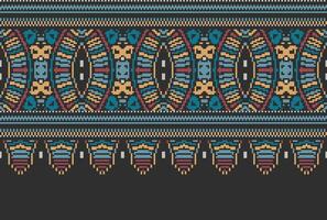 Pixel Cross Stitch pattern with Floral Designs. Traditional cross stitch needlework. Geometric Ethnic pattern, Embroidery, Textile ornamentation, fabric, Hand stitched pattern, Cultural stitching vector