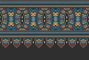 Pixel Cross Stitch pattern with Floral Designs. Traditional cross stitch needlework. Geometric Ethnic pattern, Embroidery, Textile ornamentation, fabric, Hand stitched pattern, Cultural stitching vector