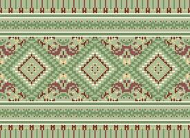 Pixel Cross Stitch Traditional Ethnic Pattern Paisley Flower Ikat Background Abstract Aztec African Indonesian Indian Seamless Pattern for Fabric Print Cloth Dress Carpet Curtains and Sarong vector