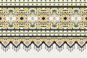 Pixel Cross Stitch Traditional Ethnic Pattern Paisley Flower Ikat Background Abstract Aztec African Indonesian Indian Seamless Pattern for Fabric Print Cloth Dress Carpet Curtains and Sarong vector