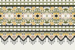 Pixel Cross Stitch Traditional Ethnic Pattern Paisley Flower Ikat Background Abstract Aztec African Indonesian Indian Seamless Pattern for Fabric Print Cloth Dress Carpet Curtains and Sarong vector