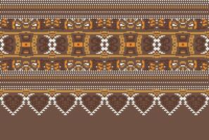 Pixel Cross Stitch Traditional Ethnic Pattern Paisley Flower Ikat Background Abstract Aztec African Indonesian Indian Seamless Pattern for Fabric Print Cloth Dress Carpet Curtains and Sarong vector