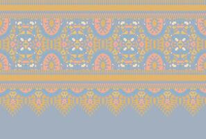 cross stitch Embroidery ethnic pattern, Vector Geometric ornate background, Cross stitch retro zigzag style, Blue and yellow pattern knitting continuous, Design for textile, fabric, digital print