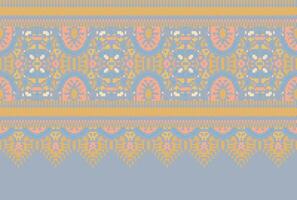 cross stitch Embroidery ethnic pattern, Vector Geometric ornate background, Cross stitch retro zigzag style, Blue and yellow pattern knitting continuous, Design for textile, fabric, digital print