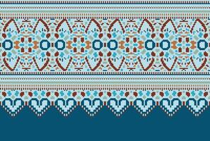 Cross Stitch pattern with Floral Designs. Traditional cross stitch needlework. Geometric Ethnic pattern, Embroidery, Textile ornamentation, fabric, Hand stitched pattern, Cultural stitching pixel art. vector