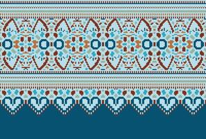 Cross Stitch pattern with Floral Designs. Traditional cross stitch needlework. Geometric Ethnic pattern, Embroidery, Textile ornamentation, fabric, Hand stitched pattern, Cultural stitching pixel art. vector