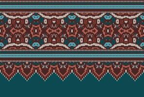 cross stitch Embroidery ethnic pattern, Vector Geometric ornate background, Cross stitch retro zigzag style, Blue and yellow pattern knitting continuous, Design for textile, fabric, digital print