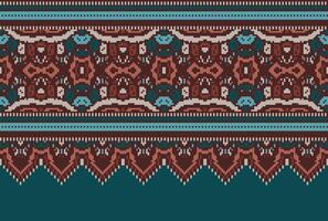 cross stitch Embroidery ethnic pattern, Vector Geometric ornate background, Cross stitch retro zigzag style, Blue and yellow pattern knitting continuous, Design for textile, fabric, digital print