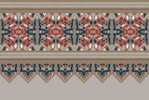 Cross Stitch pattern with Floral Designs. Traditional cross stitch needlework. Geometric Ethnic pattern, Embroidery, Textile ornamentation, fabric, Hand stitched pattern, Cultural stitching pixel art. vector