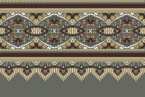 cross stitch Embroidery ethnic pattern, Vector Geometric ornate background, Cross stitch retro zigzag style, Blue and yellow pattern knitting continuous, Design for textile, fabric, digital print