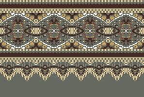 cross stitch Embroidery ethnic pattern, Vector Geometric ornate background, Cross stitch retro zigzag style, Blue and yellow pattern knitting continuous, Design for textile, fabric, digital print