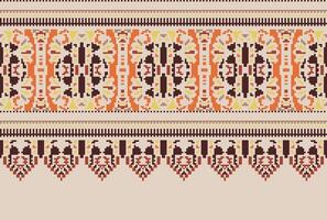 cross stitch Embroidery ethnic pattern, Vector Geometric ornate background, Cross stitch retro zigzag style, Blue and yellow pattern knitting continuous, Design for textile, fabric, digital print
