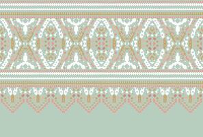 cross stitch Embroidery ethnic pattern, Vector Geometric ornate background, Cross stitch retro zigzag style, Blue and yellow pattern knitting continuous, Design for textile, fabric, digital print