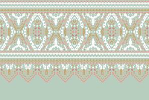 cross stitch Embroidery ethnic pattern, Vector Geometric ornate background, Cross stitch retro zigzag style, Blue and yellow pattern knitting continuous, Design for textile, fabric, digital print