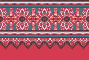 Cross Stitch pattern with Floral Designs. Traditional cross stitch needlework. Geometric Ethnic pattern, Embroidery, Textile ornamentation, fabric, Hand stitched pattern, Cultural stitching pixel art. vector