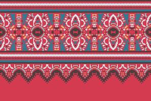 Cross Stitch pattern with Floral Designs. Traditional cross stitch needlework. Geometric Ethnic pattern, Embroidery, Textile ornamentation, fabric, Hand stitched pattern, Cultural stitching pixel art. vector