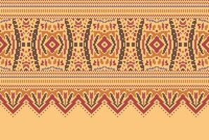 cross stitch Embroidery ethnic pattern, Vector Geometric ornate background, Cross stitch retro zigzag style, Blue and yellow pattern knitting continuous, Design for textile, fabric, digital print