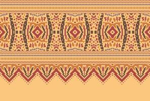 cross stitch Embroidery ethnic pattern, Vector Geometric ornate background, Cross stitch retro zigzag style, Blue and yellow pattern knitting continuous, Design for textile, fabric, digital print