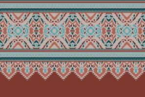 cross stitch Embroidery ethnic pattern, Vector Geometric ornate background, Cross stitch retro zigzag style, Blue and yellow pattern knitting continuous, Design for textile, fabric, digital print