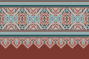 cross stitch Embroidery ethnic pattern, Vector Geometric ornate background, Cross stitch retro zigzag style, Blue and yellow pattern knitting continuous, Design for textile, fabric, digital print