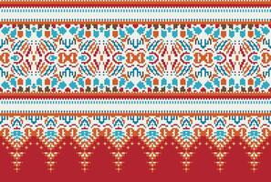 Cross Stitch pattern with Floral Designs. Traditional cross stitch needlework. Geometric Ethnic pattern, Embroidery, Textile ornamentation, fabric, Hand stitched pattern, Cultural stitching pixel art. vector