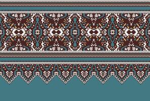 Pixel Cross Stitch pattern with Floral Designs. Traditional cross stitch needlework. Geometric Ethnic pattern, Embroidery, Textile ornamentation, fabric, Hand stitched pattern, Cultural stitching vector