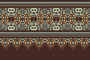 Cross Stitch pattern with Floral Designs. Traditional cross stitch needlework. Geometric Ethnic pattern, Embroidery, Textile ornamentation, fabric, Hand stitched pattern, Cultural stitching pixel art. vector