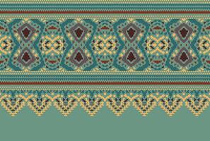 cross stitch traditional ethnic pattern paisley flower Ikat background abstract Aztec African Indonesian Indian seamless pattern for fabric print cloth dress carpet curtains and sarong vector