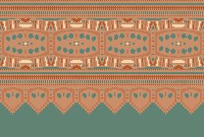 cross stitch Embroidery ethnic pattern, Vector Geometric ornate background, Cross stitch retro zigzag style, Blue and yellow pattern knitting continuous, Design for textile, fabric, digital print