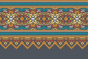 Cross Stitch pattern with Floral Designs. Traditional cross stitch needlework. Geometric Ethnic pattern, Embroidery, Textile ornamentation, fabric, Hand stitched pattern, Cultural stitching pixel art. vector