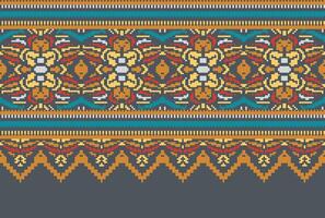 Cross Stitch pattern with Floral Designs. Traditional cross stitch needlework. Geometric Ethnic pattern, Embroidery, Textile ornamentation, fabric, Hand stitched pattern, Cultural stitching pixel art. vector